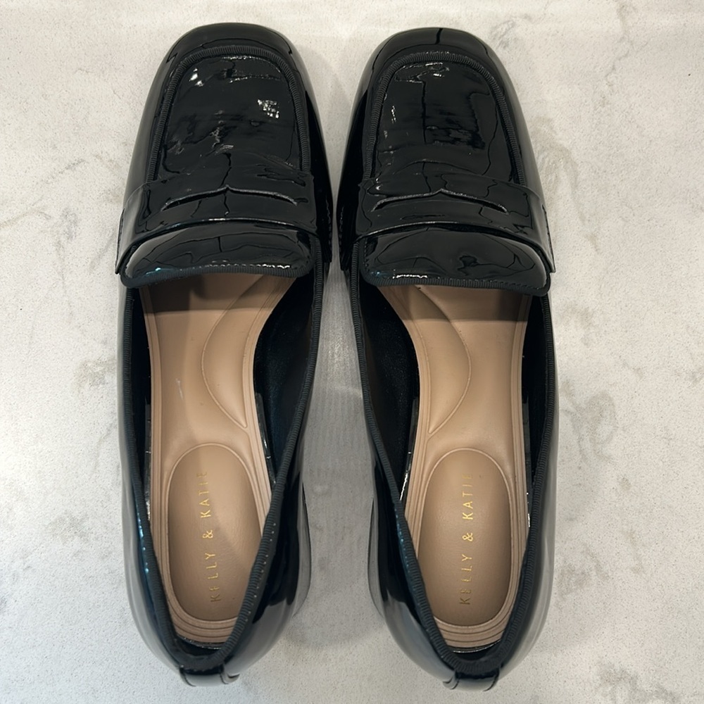 Kelly & Katie Payln Loafer Black Glossy Platform Heel Slip On Academia Office - Picture 6 of 16